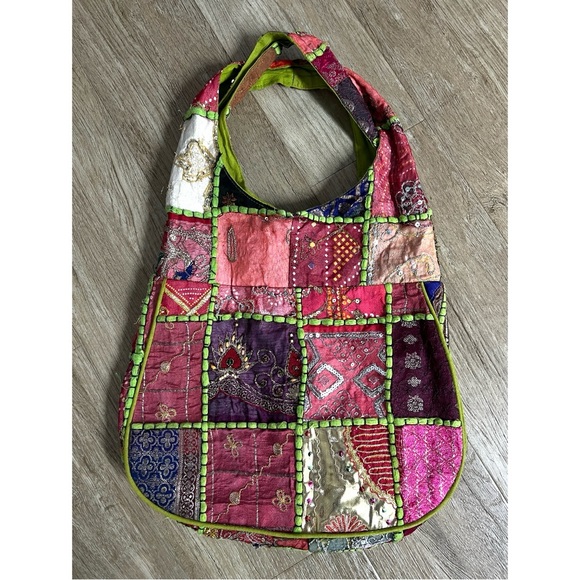 🆕 Indian sari-like patched hobo multicolored & multimedia  strap shoulder bag - Picture 6 of 16